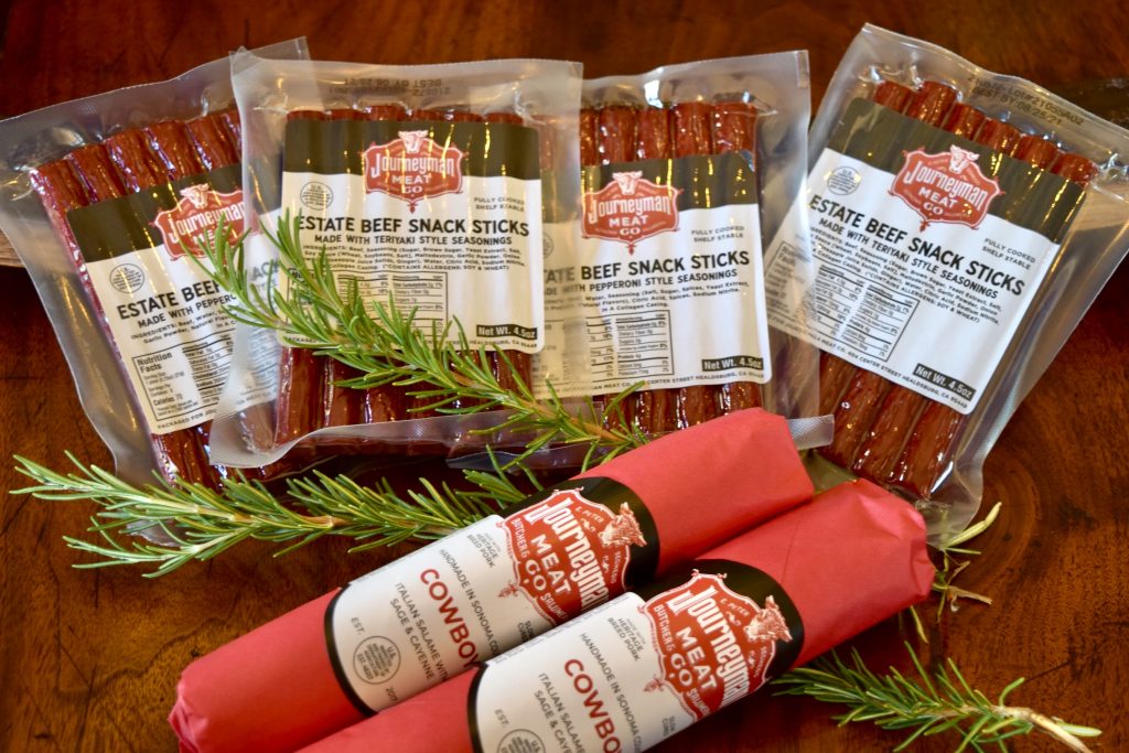 the Rancher Gift set featuring 2 each: Teriyaki Snack Sticks, Pepperoni Snack Sticks and Two chubs of Cowboy Salumi