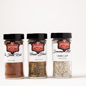 A Trio of Journeyman spices are all you need for the pantry...our Steak Rub, Sonoma Mist seasoned salt, and our amazing House Spice Blend for just about anything from veggies to proteins.